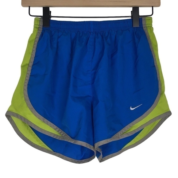 NIKE Women Running Shorts Dri-Fit Blue Green Grey White Swoosh Mesh Size XS - Picture 1 of 11